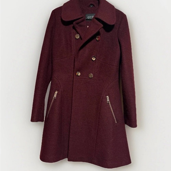 Guess Women's Double-Breasted Plum Pea Coat - Picture 2 of 9